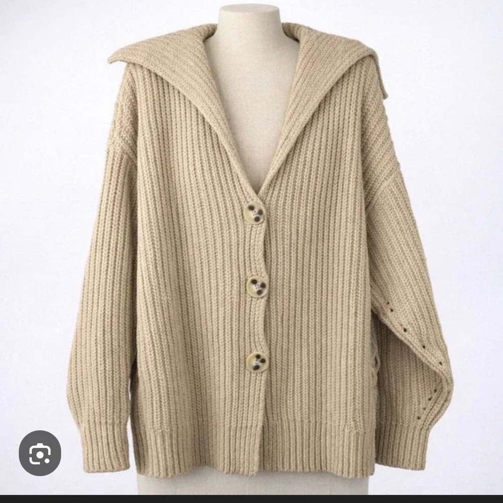 Free People Oversized Cozy Beige Knit Cardigan Sweater